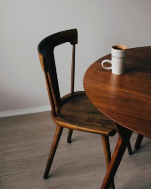 Oak dining chair with woven cane back