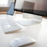 Oak desk with a laptop in a home workspace