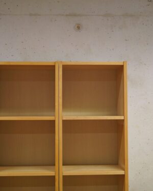 Ash shelving unit with books and boxes
